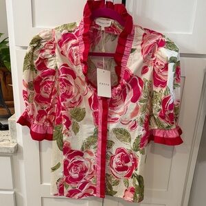 Entro Pink and Red Floral Ruffle Top